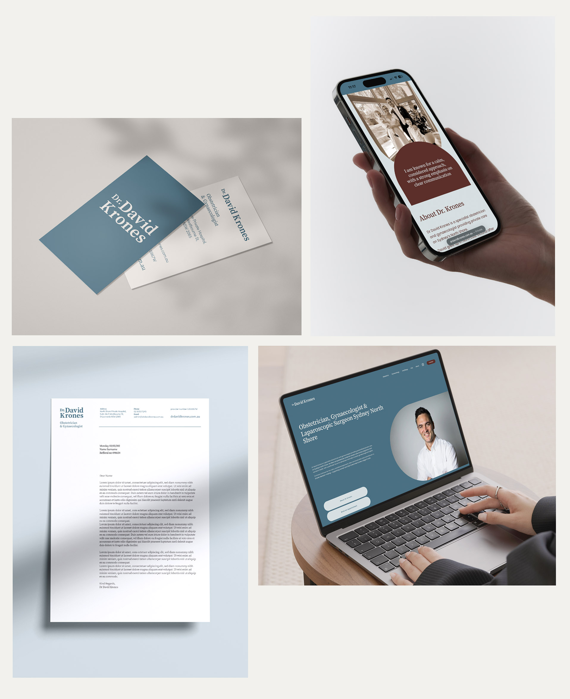 Business cards, letterhead and responsive website for Doctor David Krones
