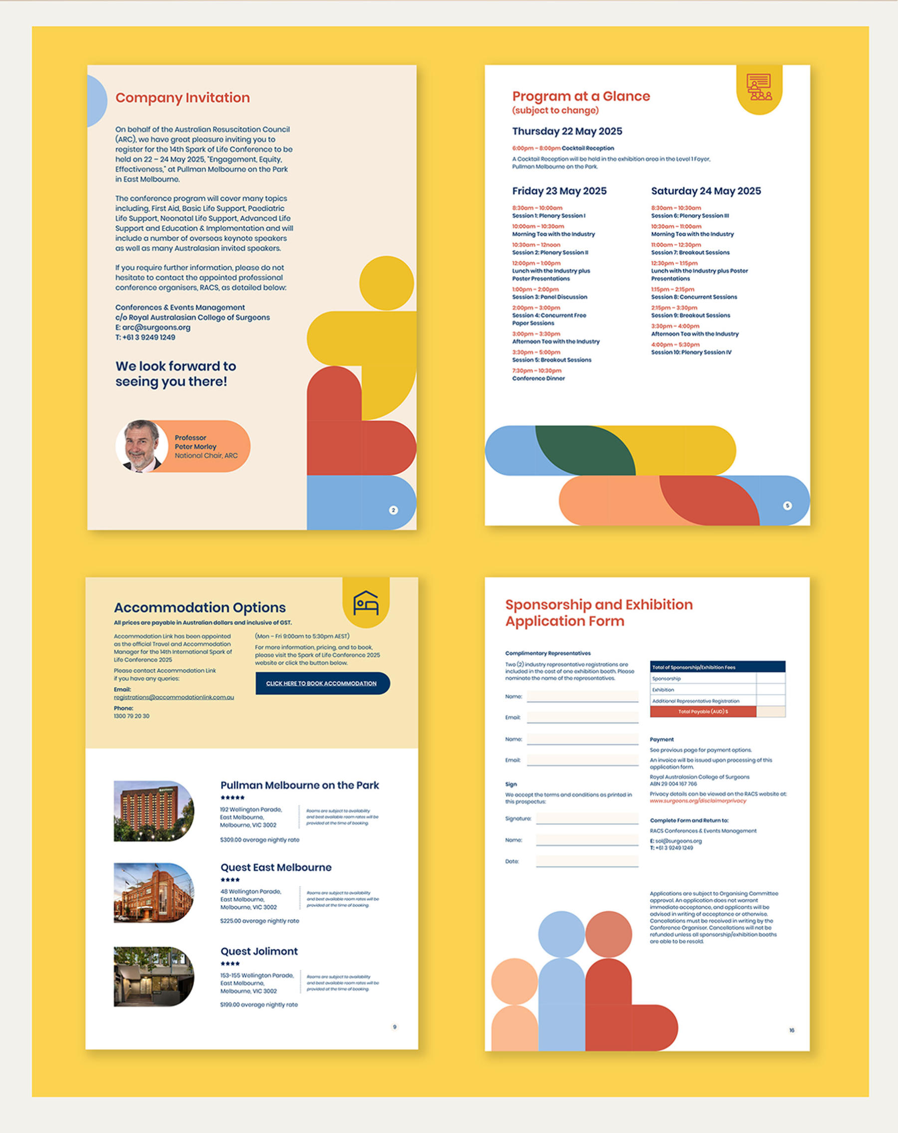 Conference design – invitation, agenda, guide, and printed forms.