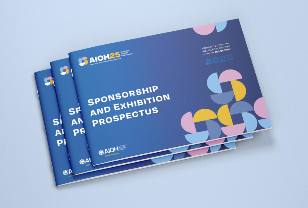 Corporate Event Branding prospectus cover AIOH25 by Christie Davis Design