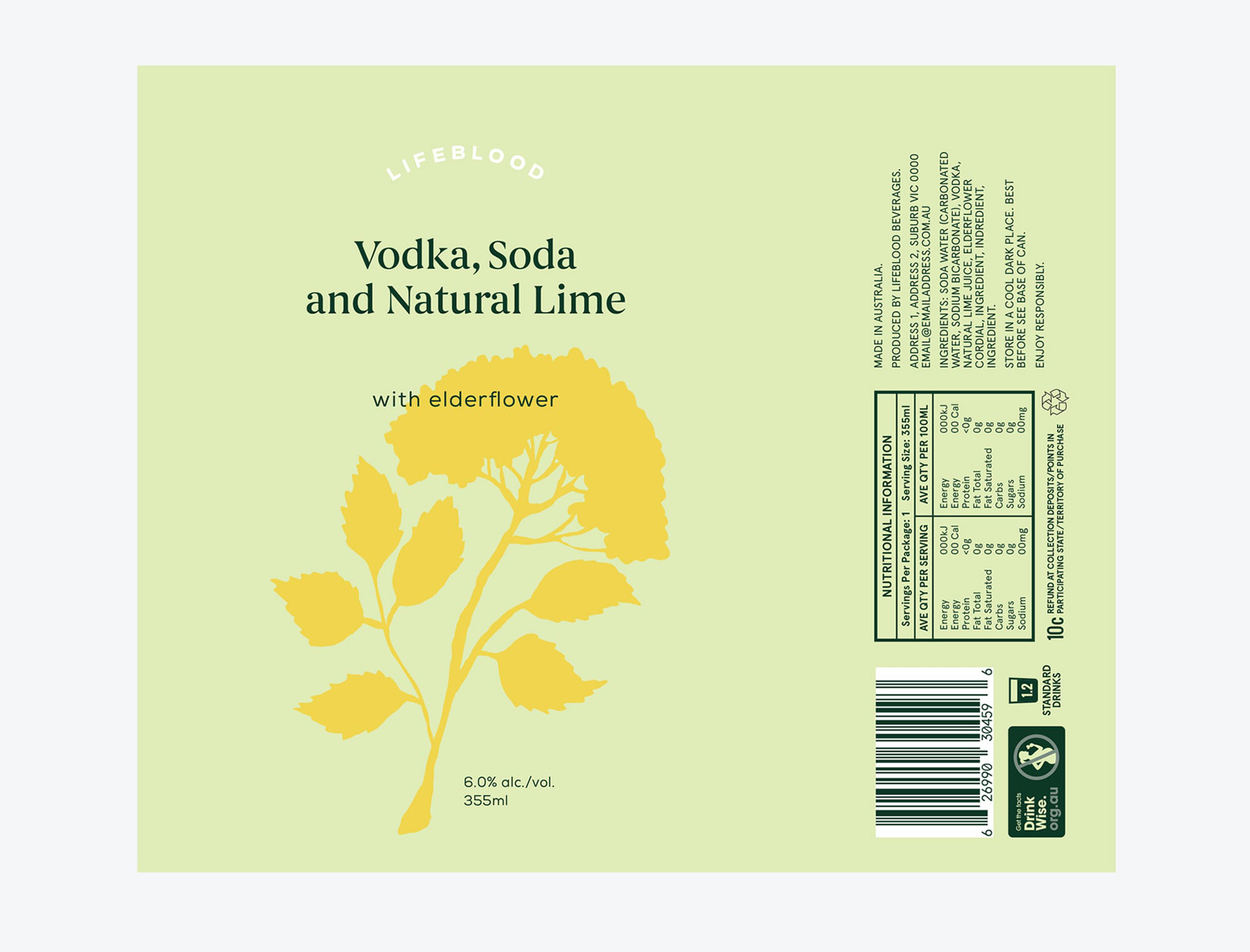 Packaging design Melbourne Multibev vodka lime soda label