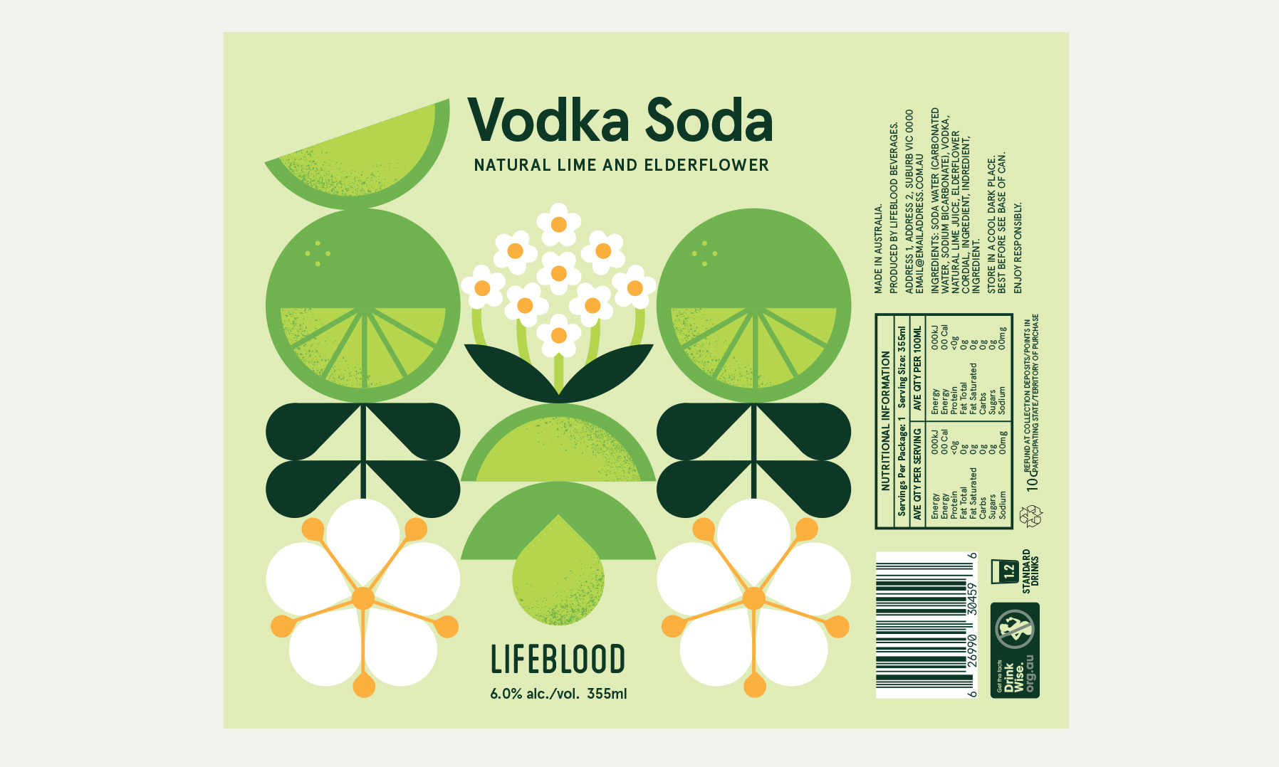 Packaging design for Vodka Lime Soda label