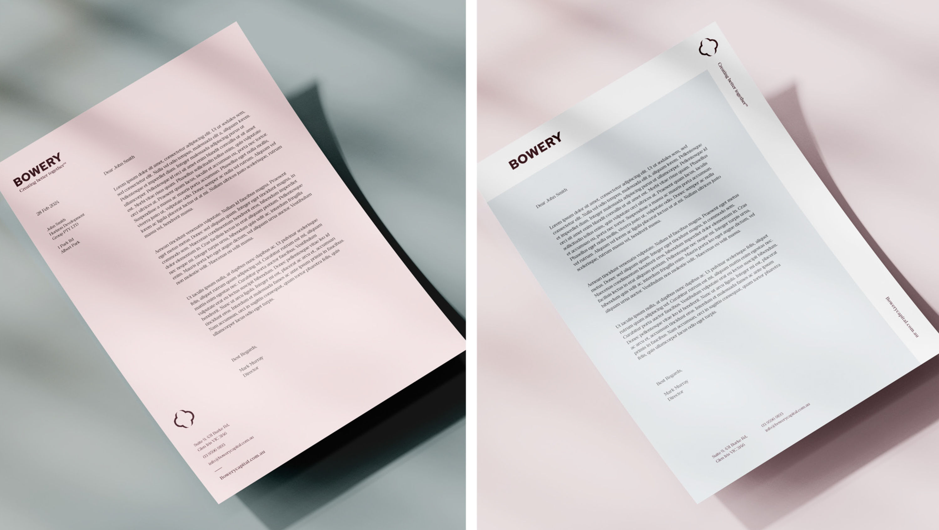 Letterhead and stationery design – branding Bowery